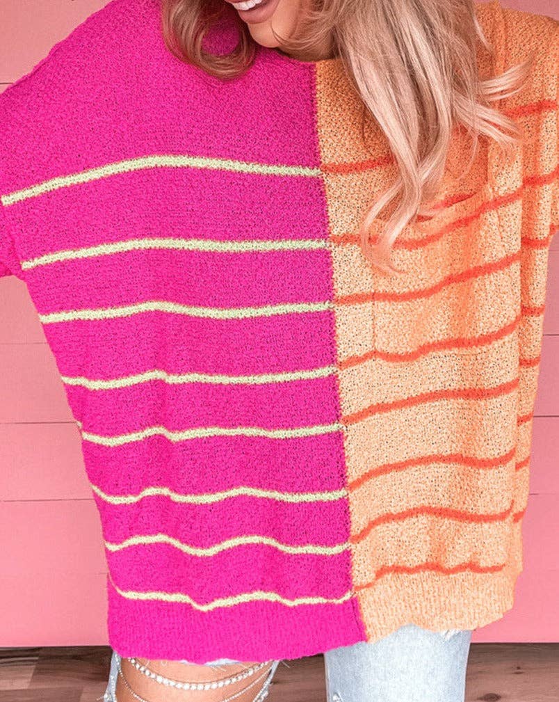 Stripe Colorblock Loose Knit Sweater