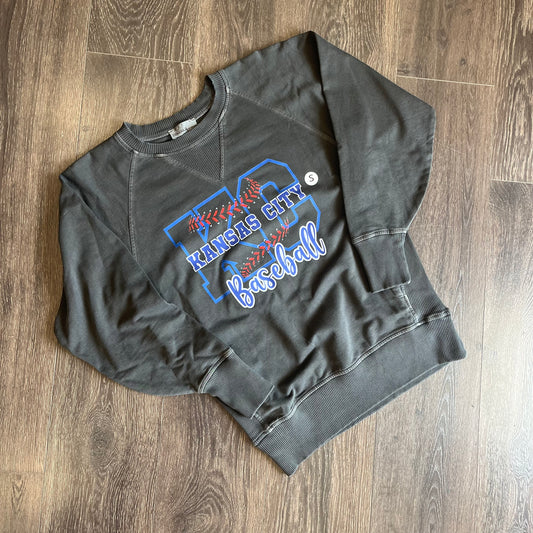 KC Baseball Acid Wash Crewneck Sweatshirt