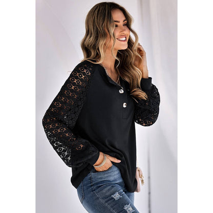 Lace Sleeve Knit Sweater - Black