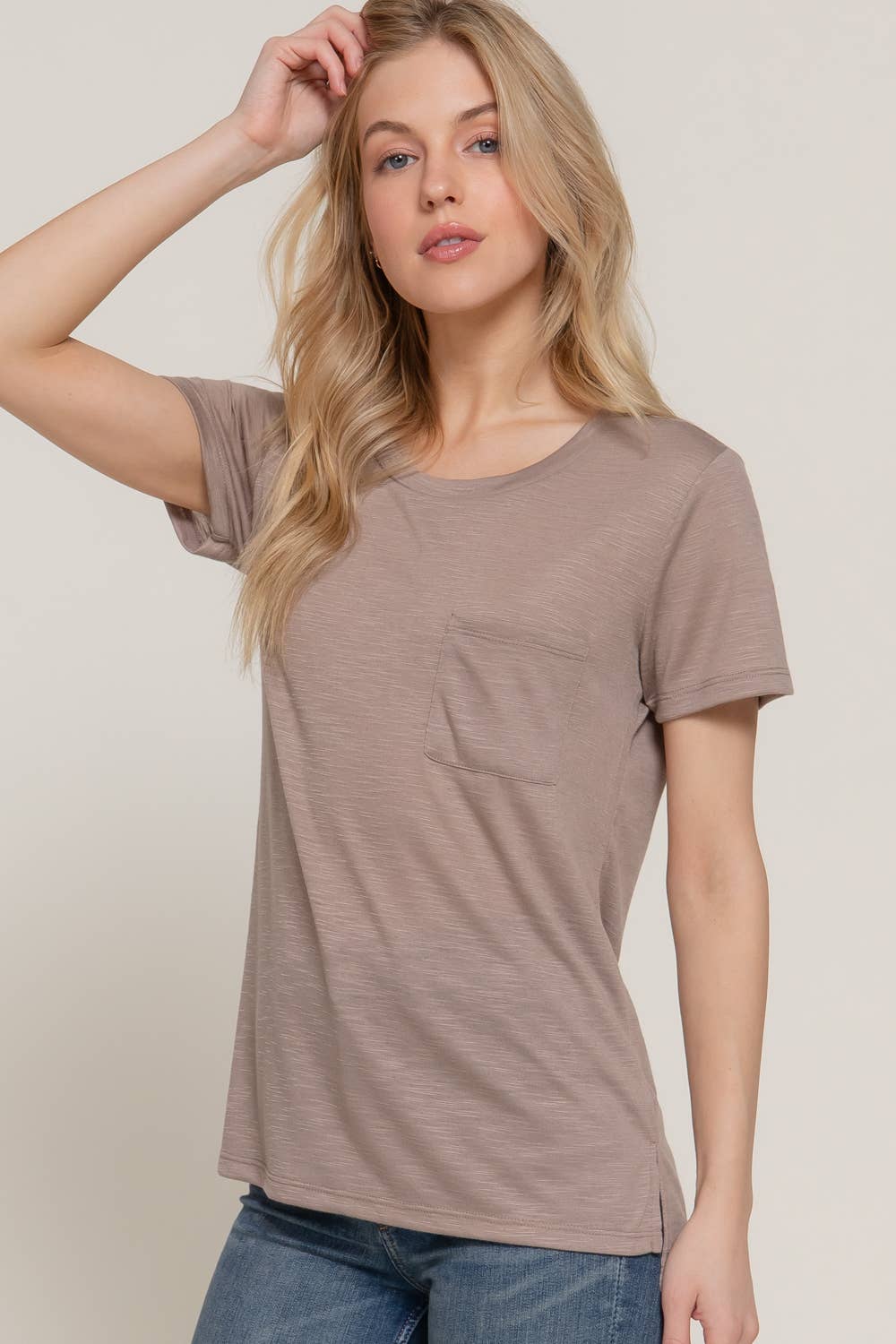 Short Sleeve Round Neck with Pocket - Stone