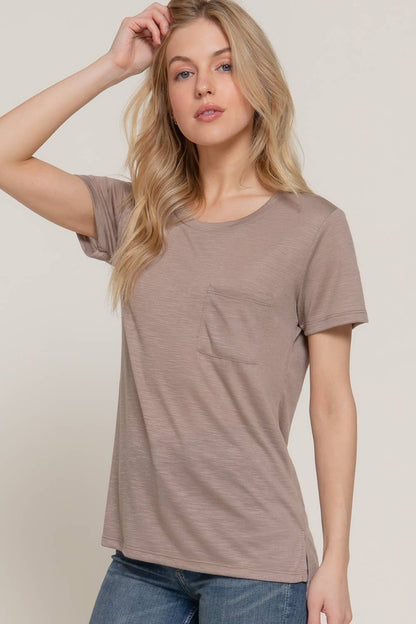 Short Sleeve Round Neck with Pocket - Stone