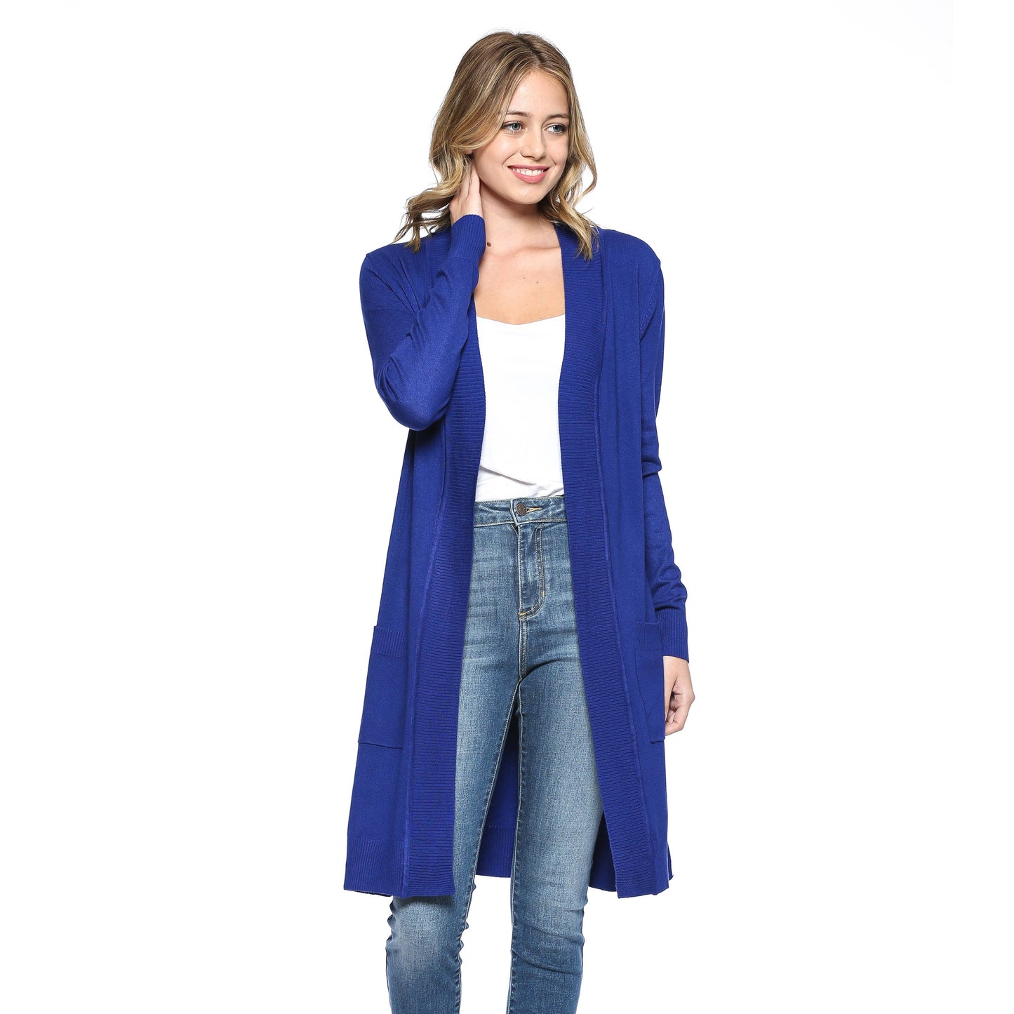 Premium Open Front Pocket Duster Royal Blue