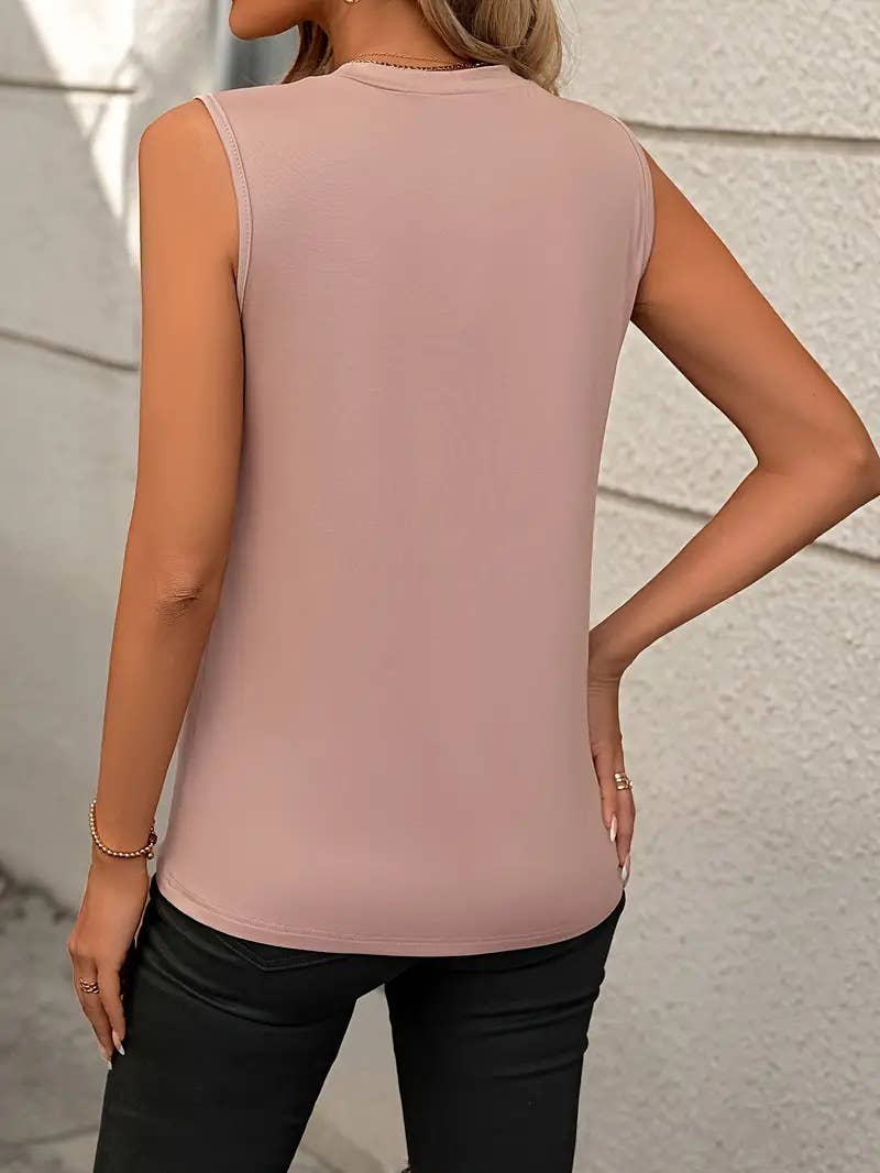 Solid Color Crewneck Sleeveless Top - Mauve