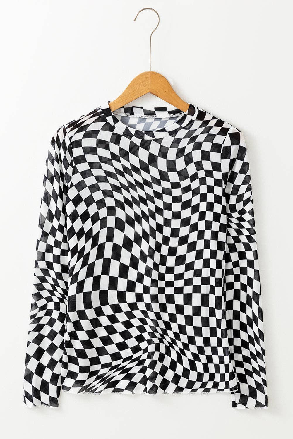 Checker Mesh Long Sleeve Top