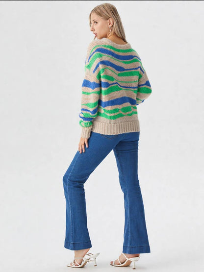 Multi Color Casual Knit Sweater Top