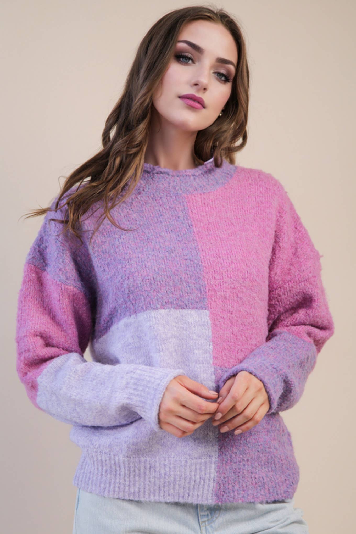 Oversized Color Block Cozy Knit Sweater
