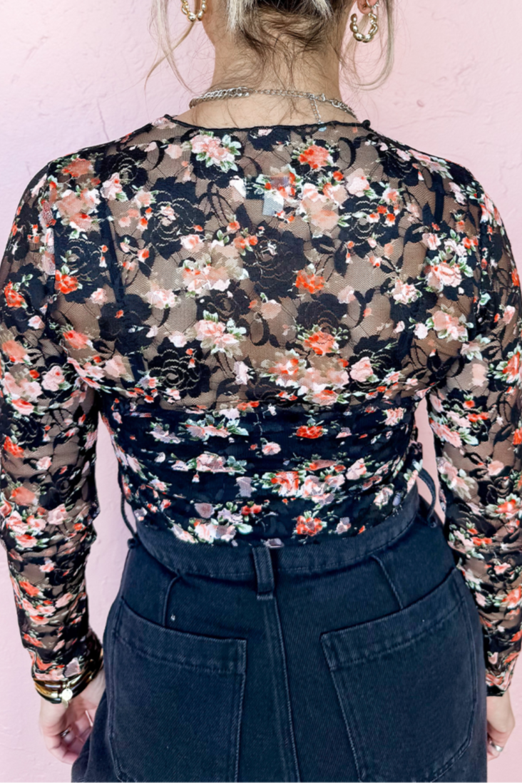 Mesh Long Sleeve Floral Top