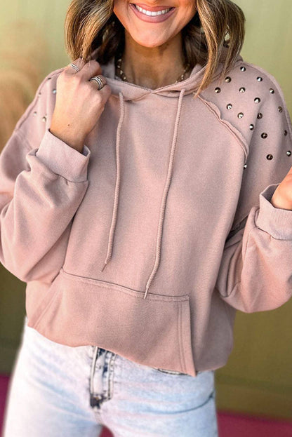 Solid Studded Raglan Sleeve Hoodie