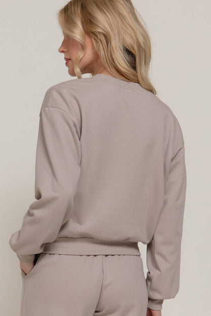 Long Sleeve Round Neck Crop Sweatshirt - Antique Taupe