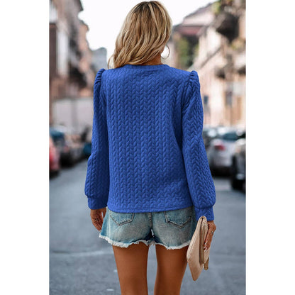 Long Sleeve Twisted Texture Sweater - Royal Blue