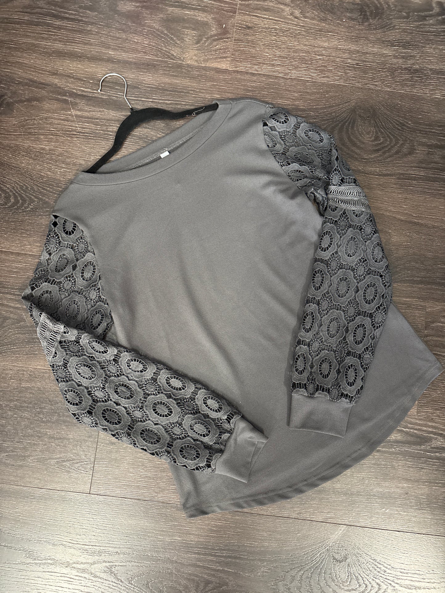 Lace Long Sleeve Skylar Top - Grey