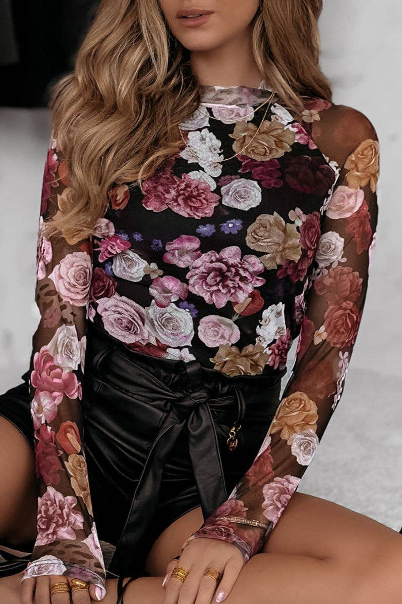 Floral Mesh Long Sleeve Top