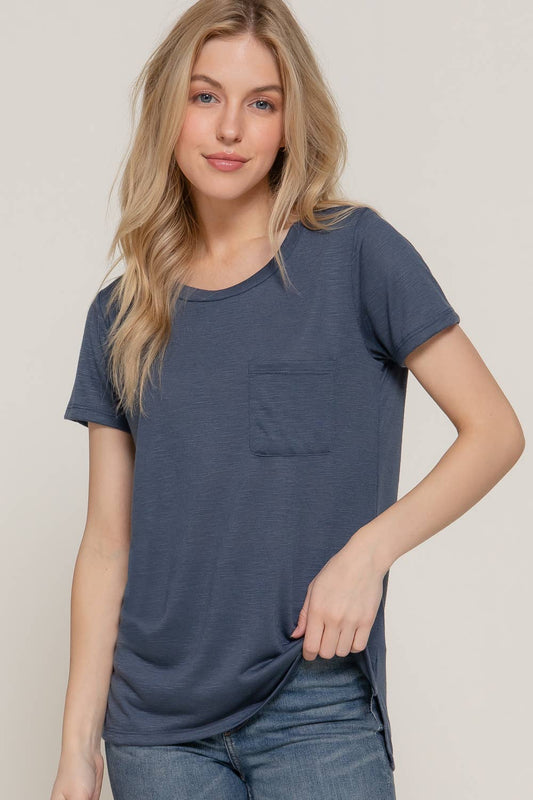 Short Sleeve Round Neck with Pocket - Vintage Navy