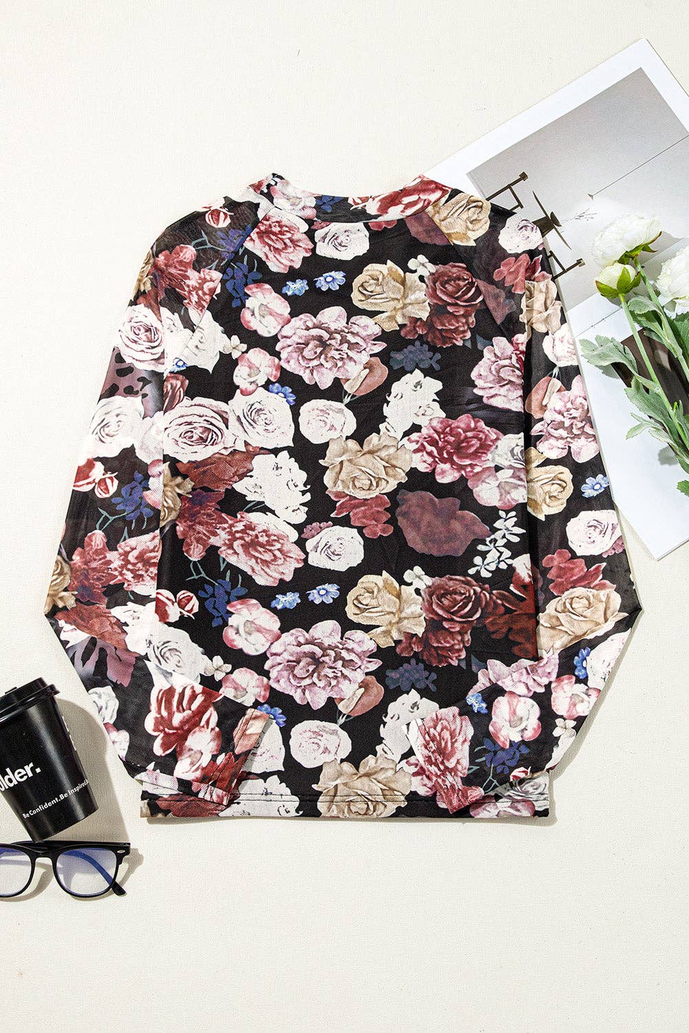 Floral Mesh Long Sleeve Top