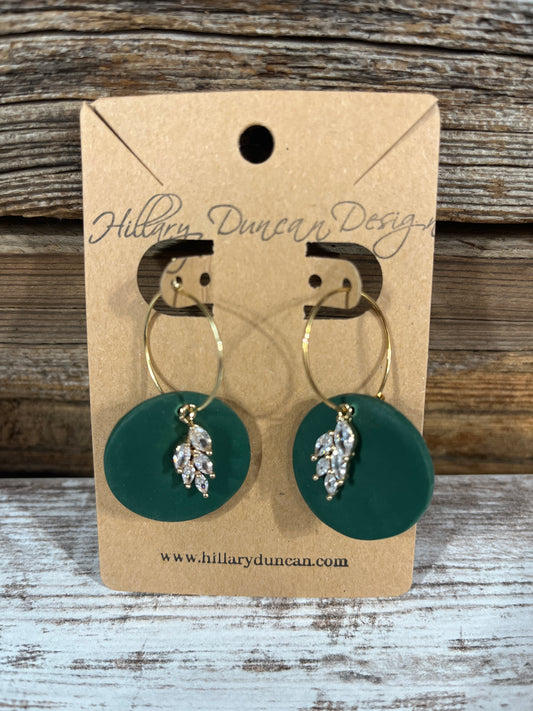 Green & Rhinestone Hoop Earring