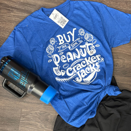 Buy Me Some Peanuts Graphic Tee – Funny Unisex Blue Baseball T-Shirt