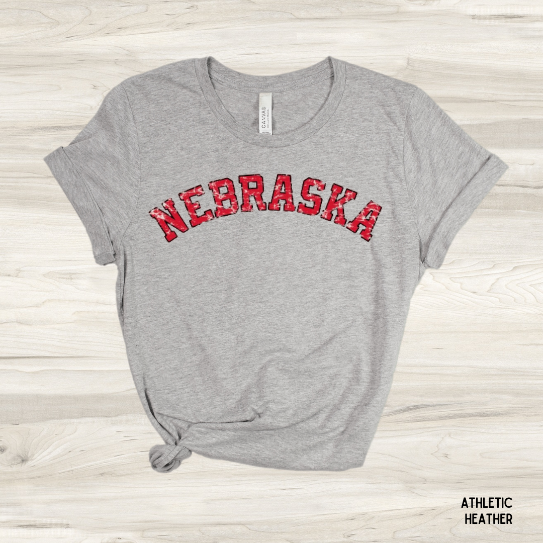 Nebraska (Red) Graphic Tee - Athletic Heather
