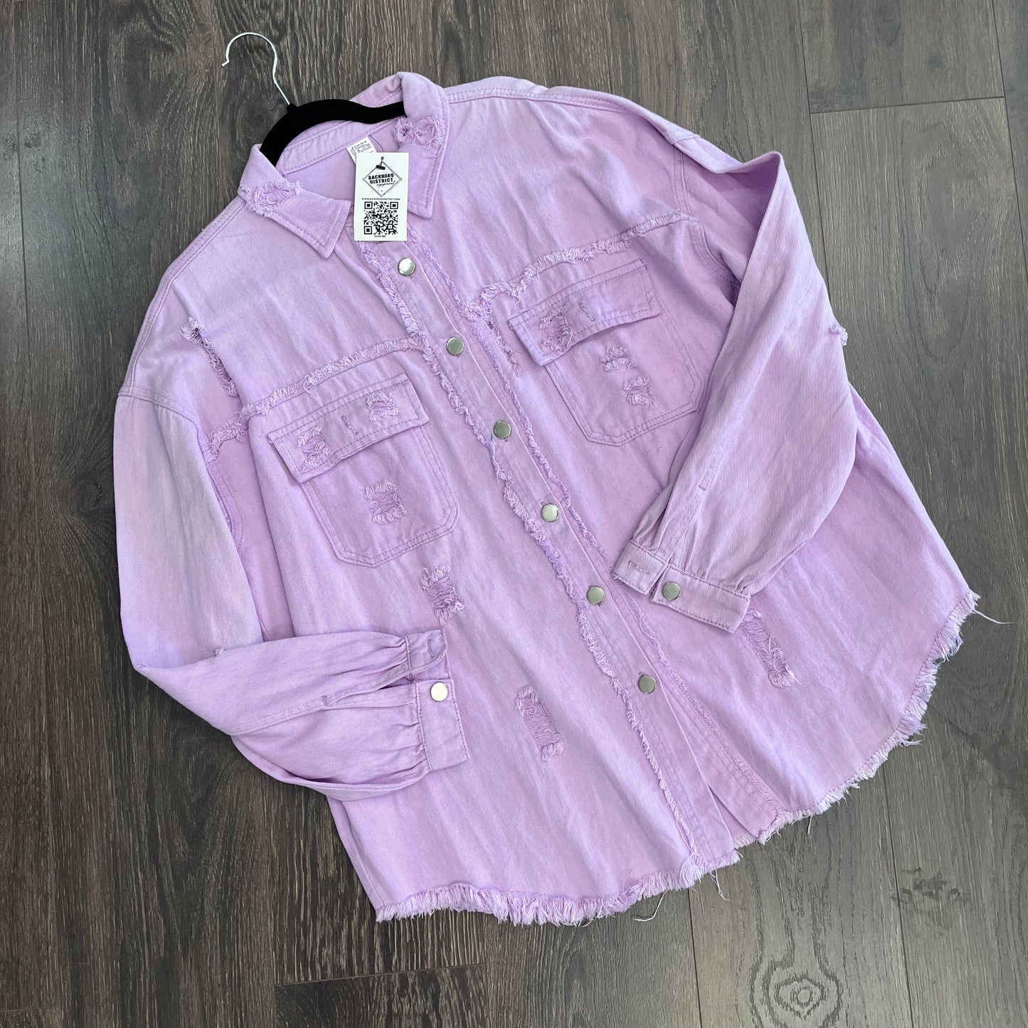 Ripped Fringe Jean Jacket - Purple