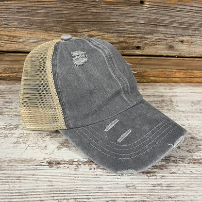 Criss Cross Back Trucker Hat - Grey