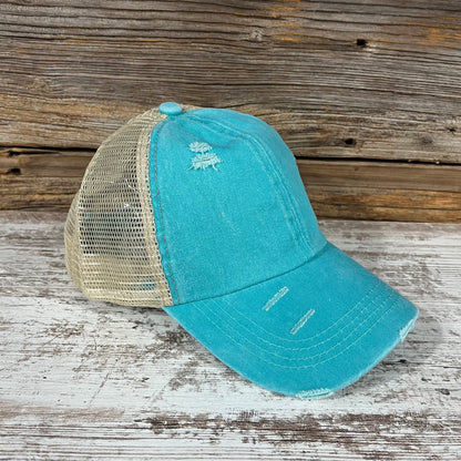 Criss Cross Back Trucker Hat - Aqua