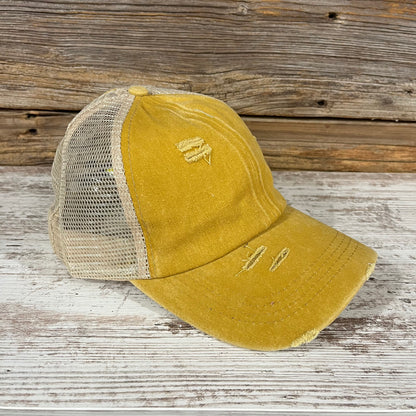 Criss Cross Back Trucker Hat - Mustard