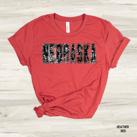 Nebraska (Distressed) Graphic Tee - Heathered Red