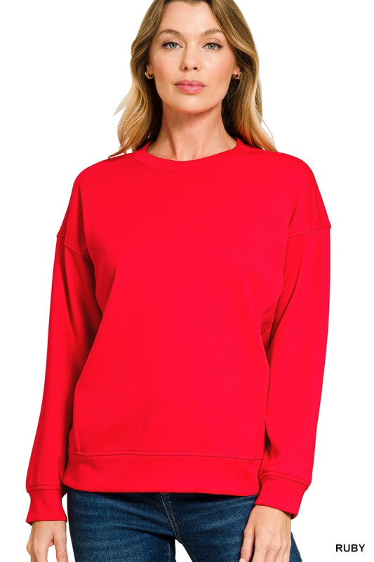 Long Sleeve Scuba Crewneck Sweatshirt - Ruby