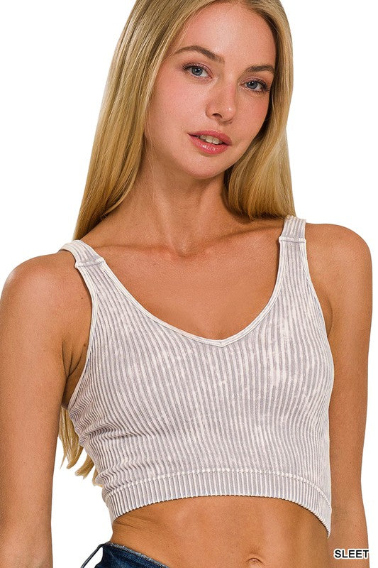 Mineral Washed Cropped V-Neck Tank - Sleet