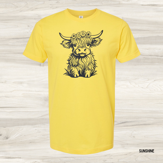 Sunflower Highland Cow Graphic Tee