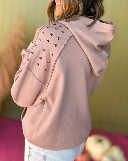 Solid Studded Raglan Sleeve Hoodie