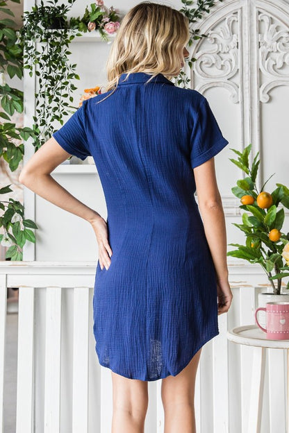 Cotton Tie Front Dress - Indigo