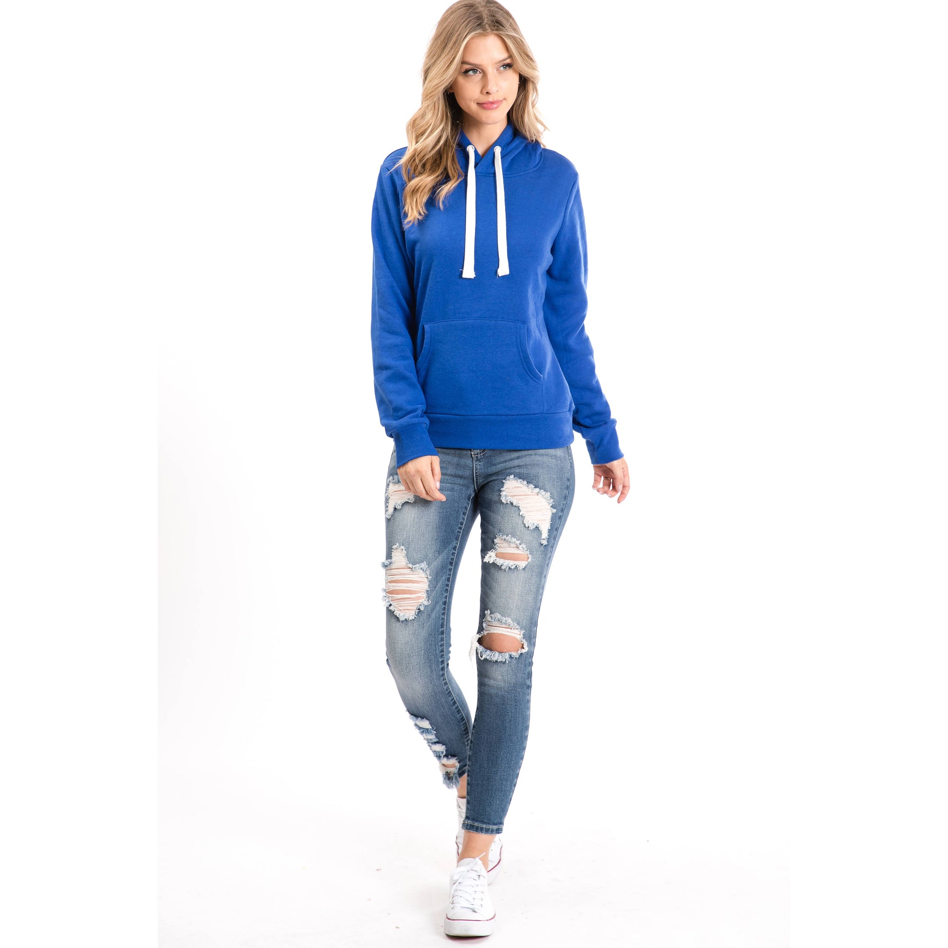 Active Fleece Lined Pullover Hoodie – Royal Blue Women’s Sweatshirt – Cozy Fleece Lining - Full