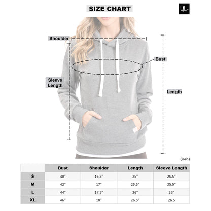 Active Fleece Lined Pullover Hoodie – Royal Blue Women’s Sweatshirt – Cozy Fleece Lining - Size Chart