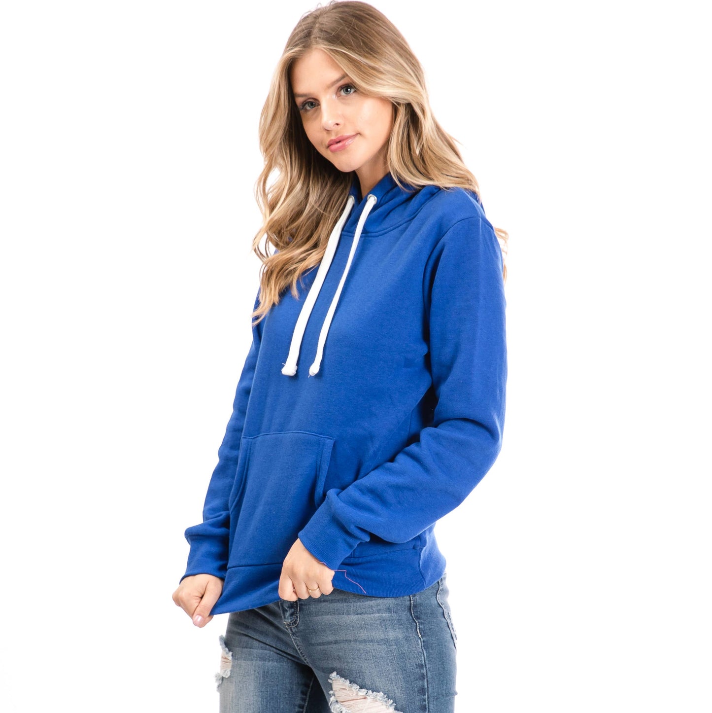 Active Fleece Lined Pullover Hoodie – Royal Blue Women’s Sweatshirt – Cozy Fleece Lining - Side