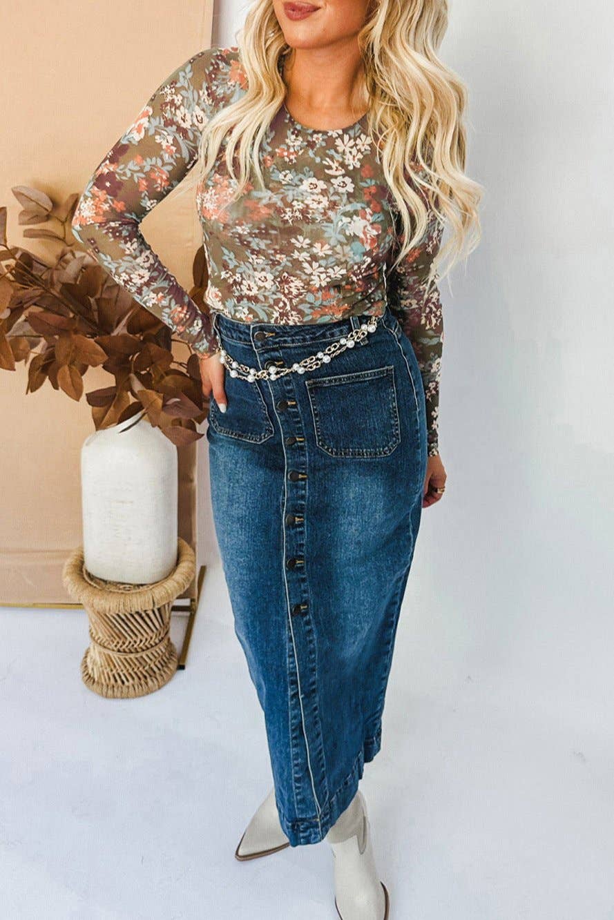 Mesh Floral Long Sleeve Top