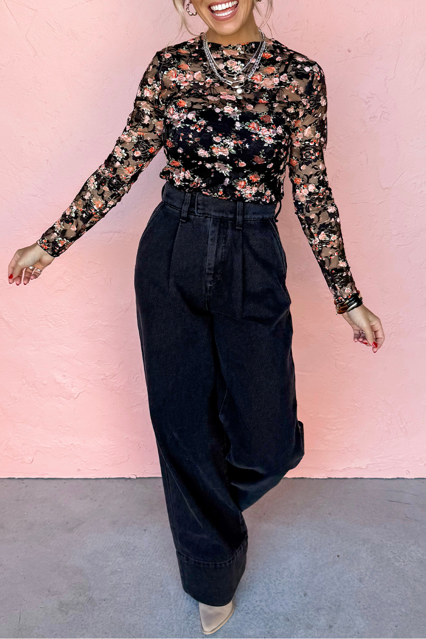 Mesh Long Sleeve Floral Top