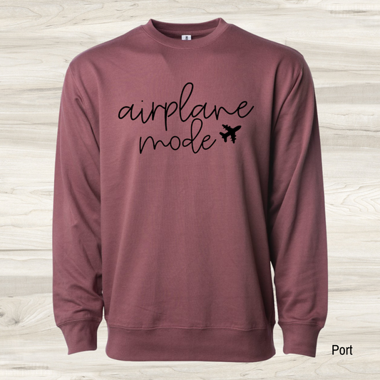 Airplane Mode graphic sweatshirt – maroon unisex funny sweatshirt