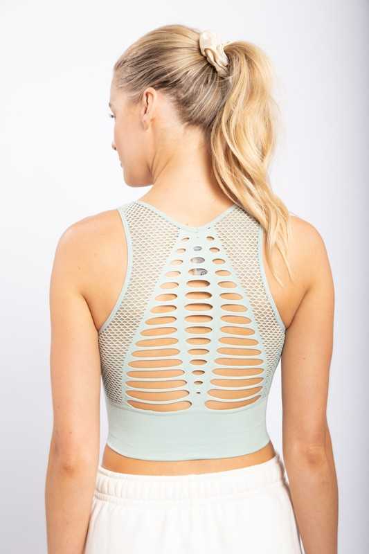 Laser Cut Seamless Sports Bra - Aqua Grey