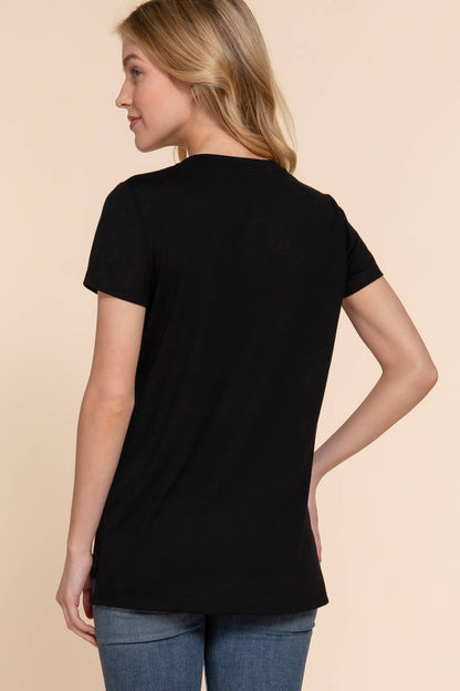 Short Sleeve Round Neck with Pocket - Black
