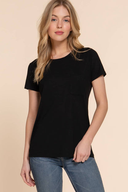 Short Sleeve Round Neck with Pocket - Black