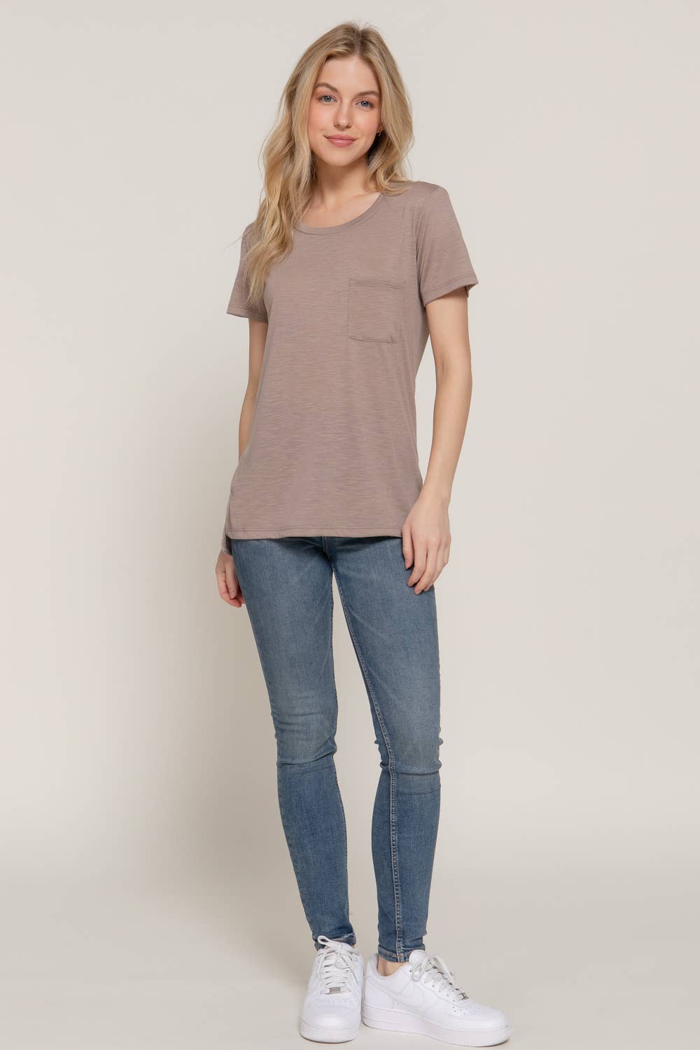 Short Sleeve Round Neck with Pocket - Stone