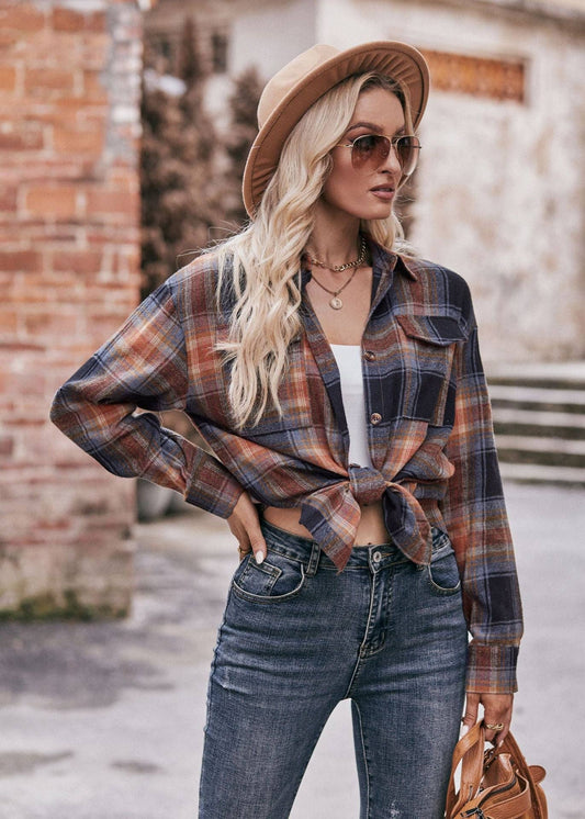 Oversized Plaid Button Down - Black/Brown