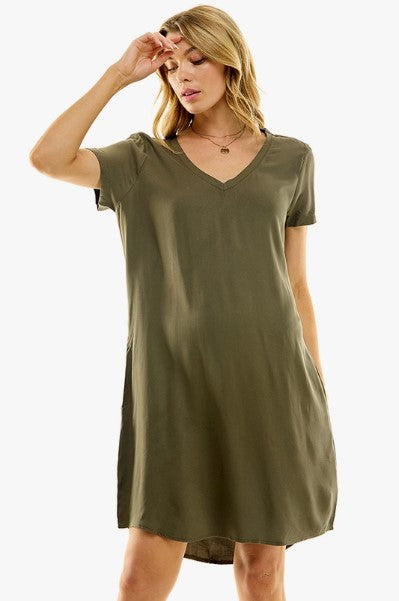Casual Olive Shirt Dress – Women’s relaxed fit dress with pockets