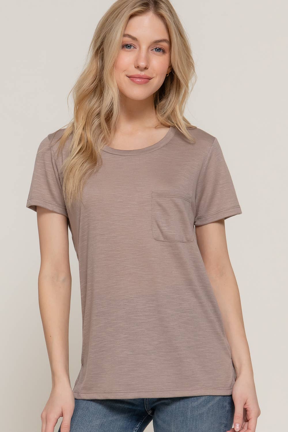 Short Sleeve Round Neck with Pocket - Stone
