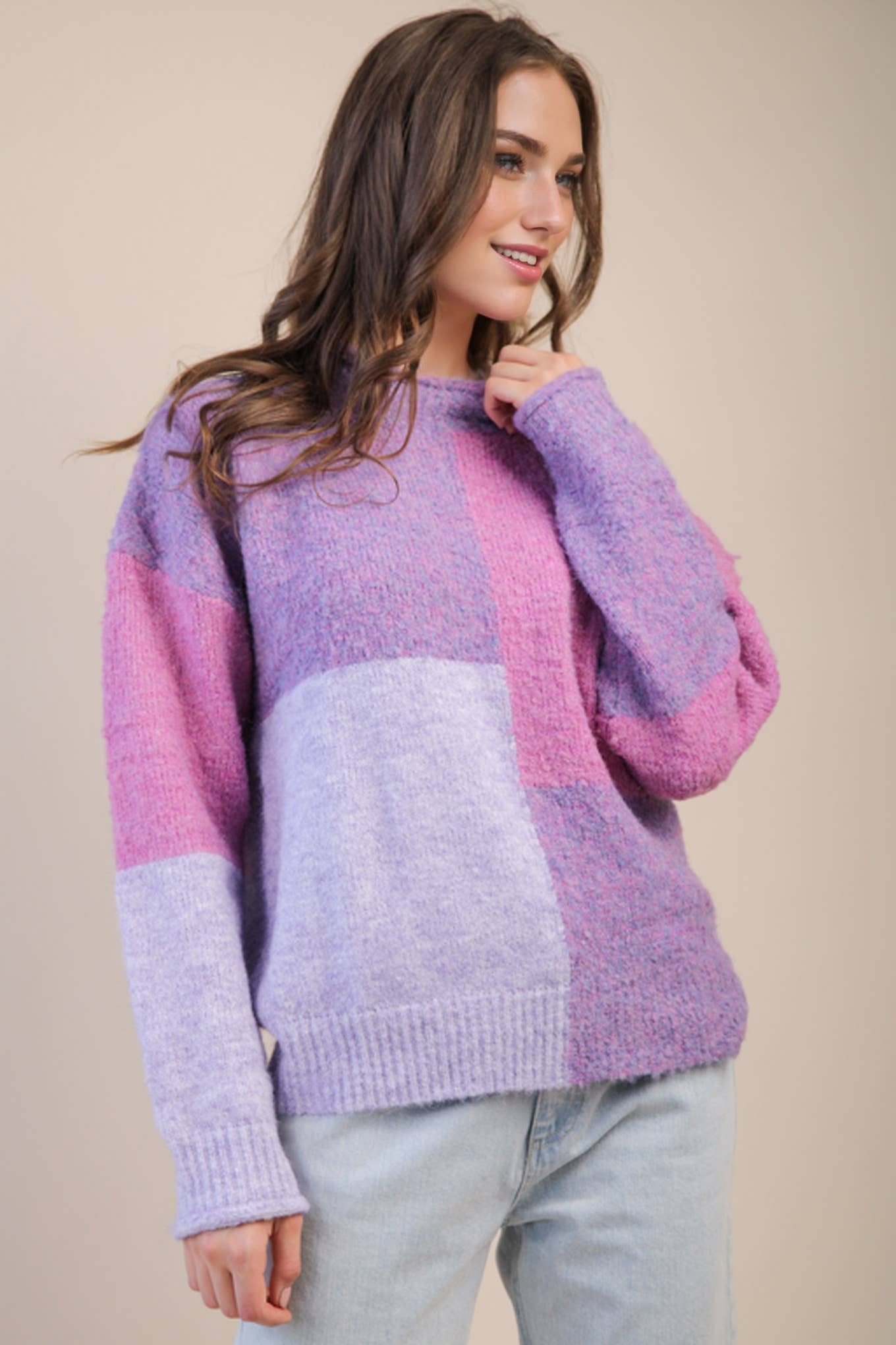 Oversized Color Block Cozy Knit Sweater