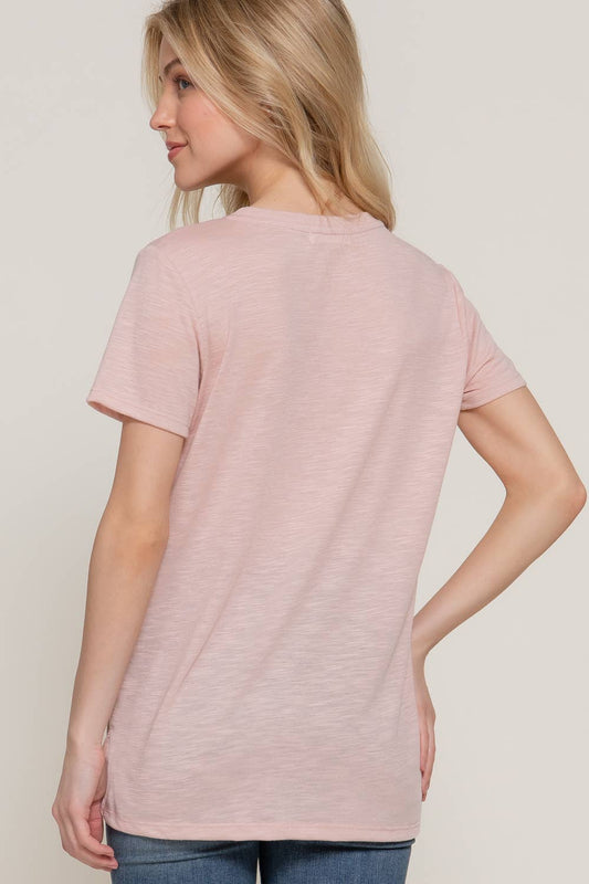 Short Sleeve Round Neck with Pocket - Pale Pink
