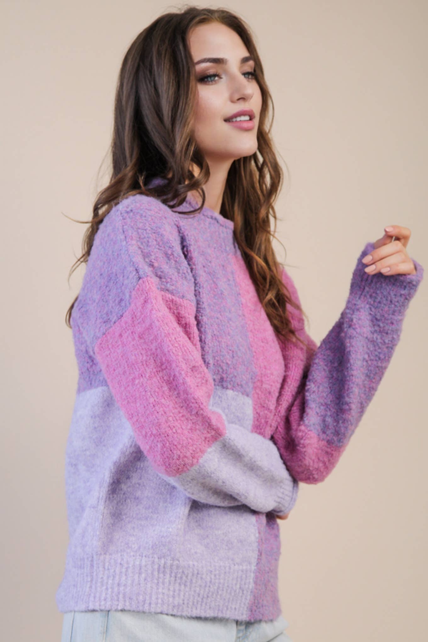 Oversized Color Block Cozy Knit Sweater
