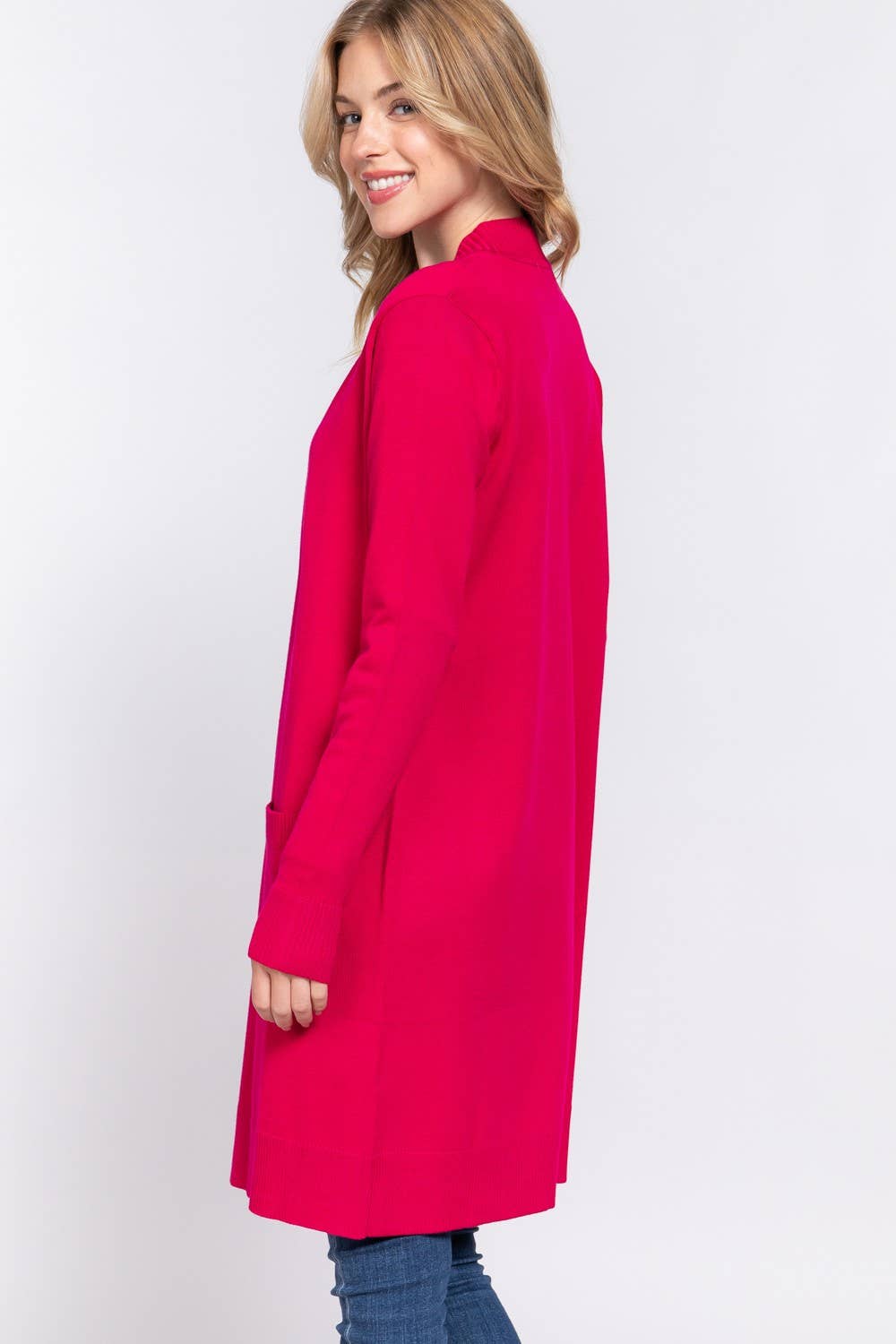 Long Sleeve Open Sweater Cardigan - Fuschia