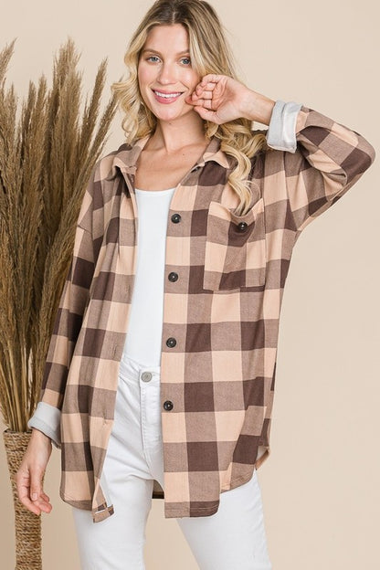 Plaid Button Down Shirt - Taupe