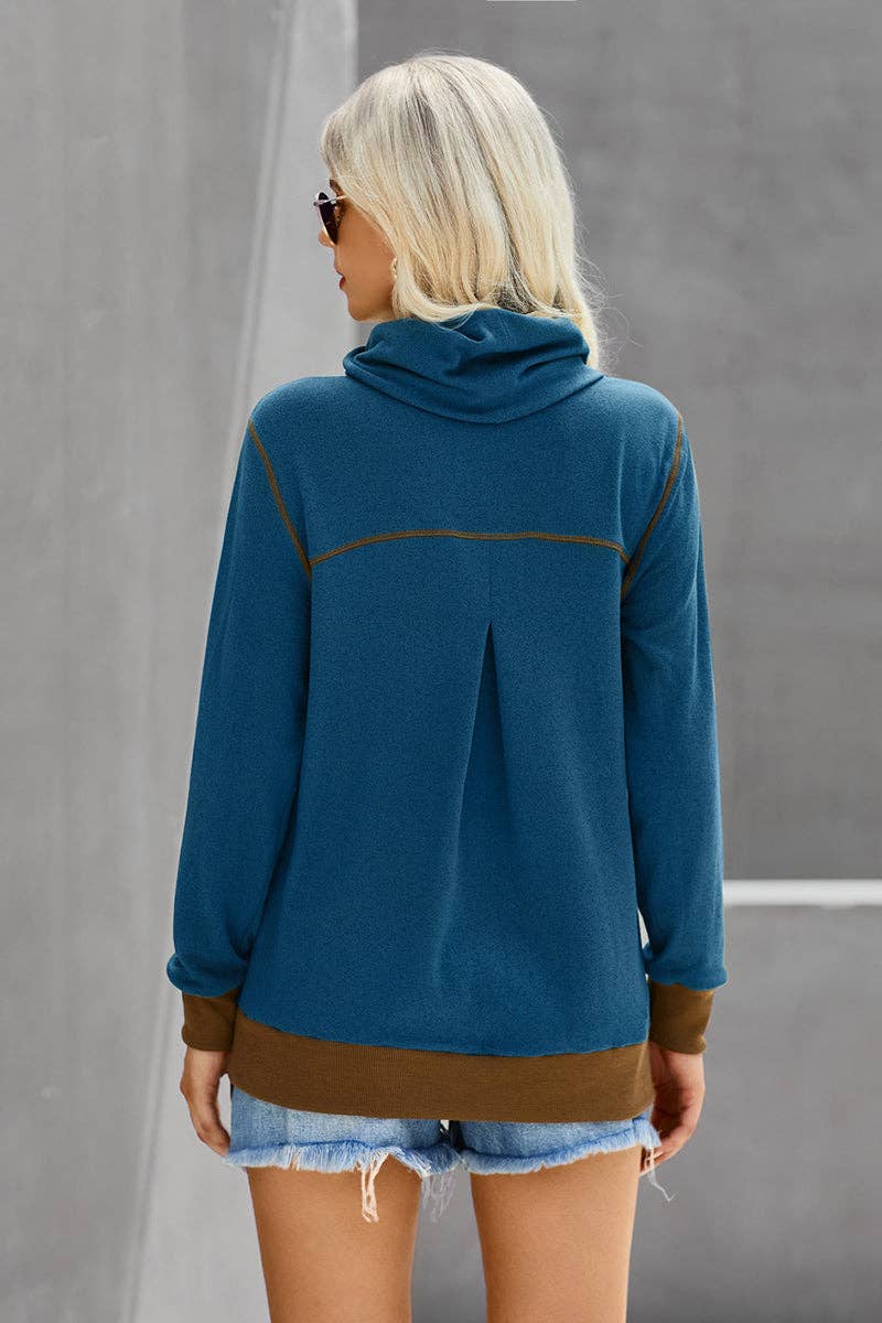 Turtleneck Long Sleeve Top - Lake Blue